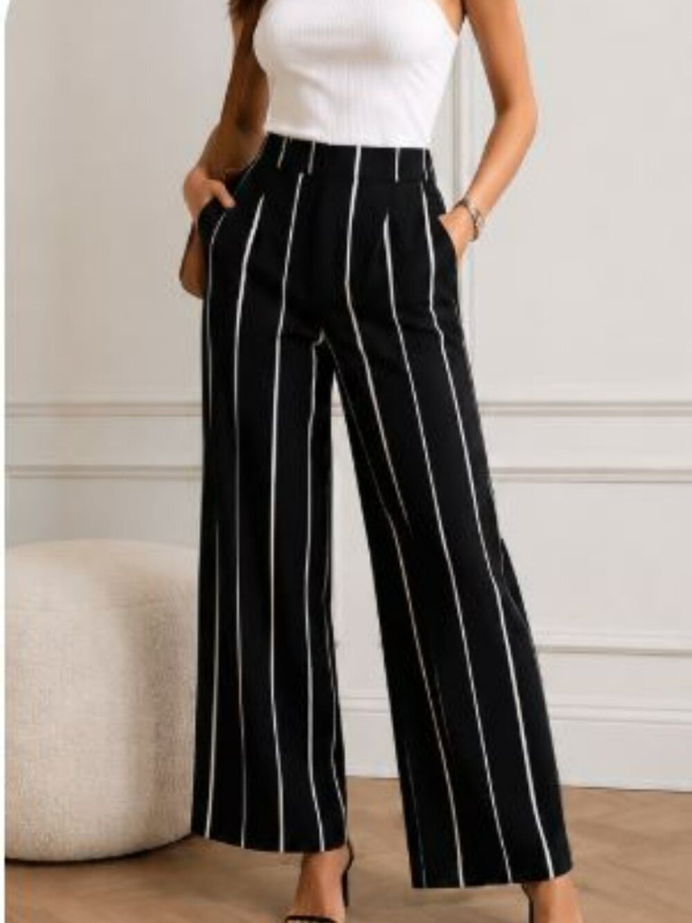 Afani Black White Striped Wide Leg Pants Size 2X